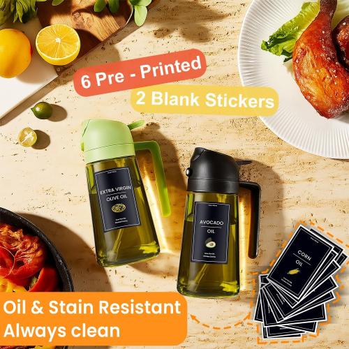 CXINYI - 16oz/470ml Olive Oil Dispenser for Kitchen with Stickers - 2 in 1 Olive Oil Sprayer for Cooking, Air Fryer, and Salad, Black&Purple (Light-Proof Kitchen Gadget)
