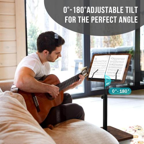 TV Tray Table for Couch, 360° Swivel/Height Adjustable / 180° Flip, C Shaped End Table with Book Clip for Sofa/Bed/Bathtub with Phone & Tablet Slot (Rustic)