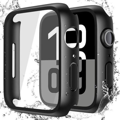 Misxi 2-Pack Waterproof Case for 46mm Apple Watch Series 11/10 | Cover with 9H Tempered Glass Screen Protector for 11/10, Anti-Scratch, Matte Black