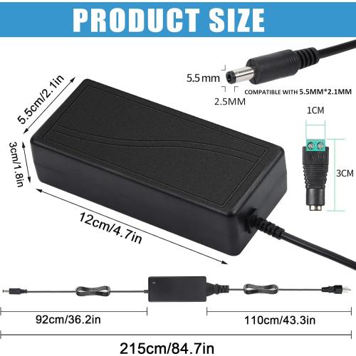 24 Volt 6 Amp Power Supply,100-240V AC to DC 24V 6A 5A 4A 3A 2A 1A DC Power Supply Adapter with 5.5mm x 2.1mm~2.5mm Output Jack US Plug 24V Power Supply 6A Transformers for LED Strip Light,Printer