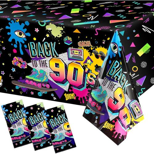 Tegeme 3 Pcs 90s Plastic Party Table Cover Back to The 90's Tablecloth 90s Birthday Party Decoration The 90's Hip Hop Supplies Throwback Birthday Decor for Room Kitchen 54 x 108 Inch