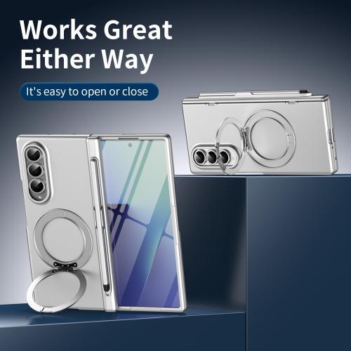 360° Spin Magnetic Stand for Galaxy Z Fold 3 Case, Hinge Protection, Fit for Mag-Safe, 360 Kickstand & Ring Holder, Case for Samsung Galaxy Z Fold3 with a Stylus Pen-Silver