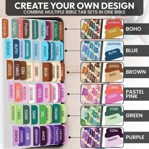 90 Christian Bible Tabs for Women, Men, and Kids - Assorted Colors - Large Print Laminated Labels - Bible Index Tabs for Church, Bible Study