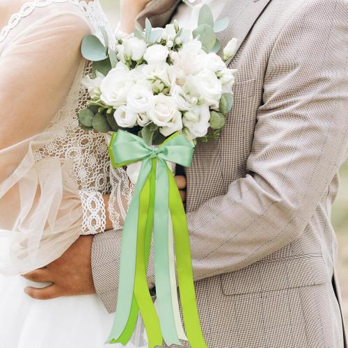 1-1/2 in Green Single‑Faced Satin Ribbons for Crafts Gift Wrapping, 6 Rolls