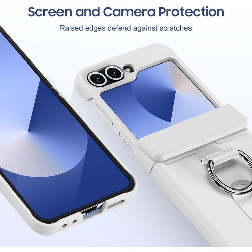 for Samsung Galaxy Z Flip 5/6/7 FE Card Holder Case with Ring, White
