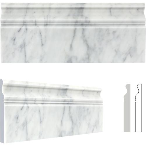 4 Pack Carrara White Marble Baseboard Trim Molding 5 x12'' Polished Wall Base Moulding for Bathroom Wall and Kitchen Backsplas