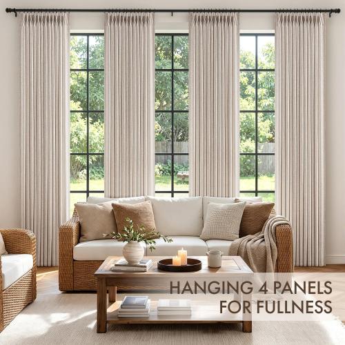 MIULEE 4 Panels Set Pinch Pleated Linen Curtains 96 Inches Long Cream White