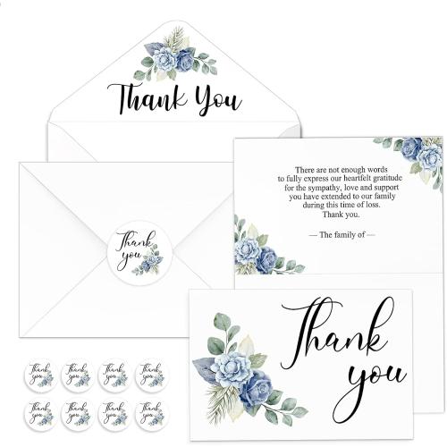 Fumete 50 Set Funeral Thank You Cards, Flower