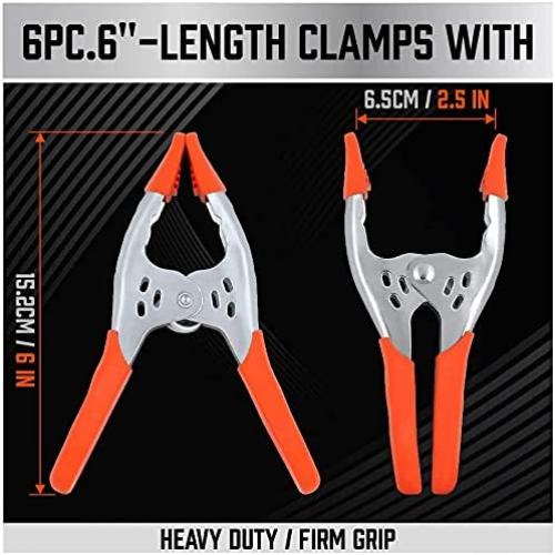HORUSDY 12-Pack 6 Inch Spring Clamps, Heavy Duty Metal Clamp Set with 2.5-Inch Jaw Opening for Woodworking, DIY, Crafts and Repairs