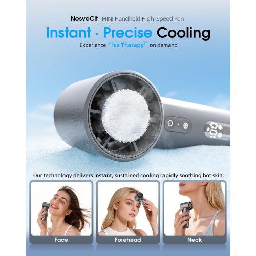 Portable Handheld Fan, 1-100 High Speed Small Hand Fan with Strap, Mini Powerful Fans with Ice Cooling, 4000mAh Personal Fans for Travel, Office, Outdoor, Gift, Gray Pro