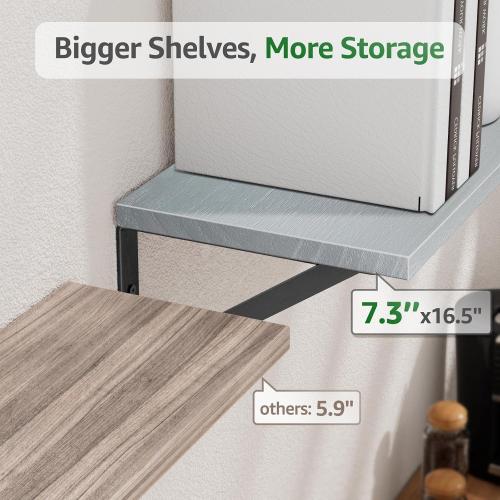 COCOYA Wall Shelves 7.3 Deep Solid Paulownia Wood (Grey, Set of 4)