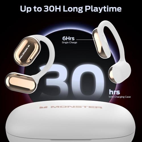 Monster Open Free AC100 Open Ear Headphones, Dual Driver Immersive Stereo, 30H Total Playtime, Clear Calls, Water Resistant for Running Workout Black