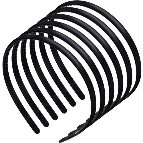 WILLBOND 5 Pieces Plastic Headbands for Women Thin Headband with Teeth Plain Head Bands for Halloween Christmas Women's Hair(8 mm,Rubber Black****)