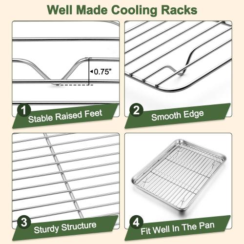 TeamFar Baking Sheet with Rack Set, 3 Pans   3 Racks, 16/12.5/10.5 Inch