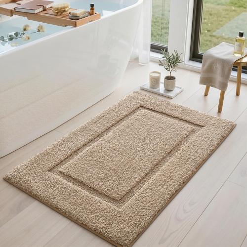 DEXI Bath Mat 24x16, Soft Absorbent Bathroom Rugs Non Slip, Beige