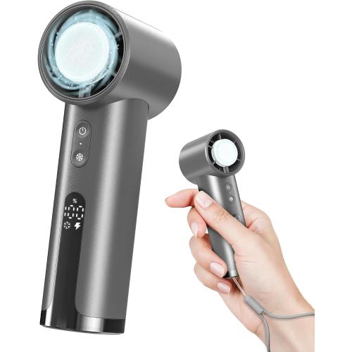Portable Handheld Fan, 1-100 High Speed Small Hand Fan with Strap, Mini Powerful Fans with Ice Cooling, 4000mAh Personal Fans for Travel, Office, Outdoor, Gift, Gray Pro