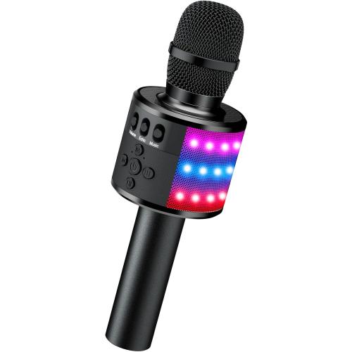 BONAOK Karaoke Microphone for Kids & Adults - Bluetooth Microphones Singing Mic with Disco Lights, Echo Effect, Built-in Speaker Portable Karaoke Player for Party Travel Gifts Q78(Black)