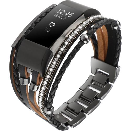 Posh Leather Band Compatible with Fitbit Charge 2 Bands, Boho Handmade Bracelet Multilayer Wrap Layered Wristbands Compatible for Women