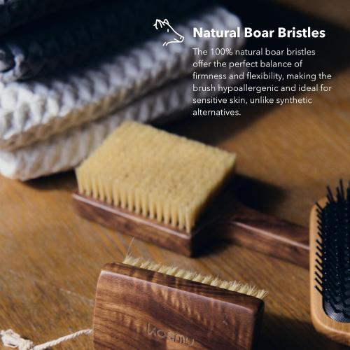 Luxury Natural Walnut Wood Boar Bristle Body Brush | Exfoliating & Detoxifying for All Skin Type | Sweeps Away Dead Skin Cells for Luminous, Smooth Skin | for Wet and Dry Use (Body Brush Set)