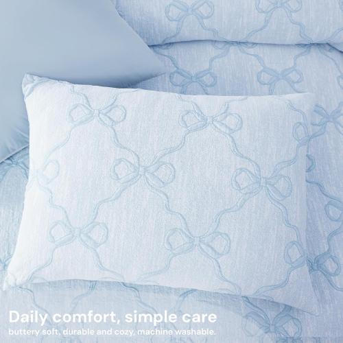 Twin XL Comforter Set for Girls - 5 Pieces Blue Bow Bed in a Bag