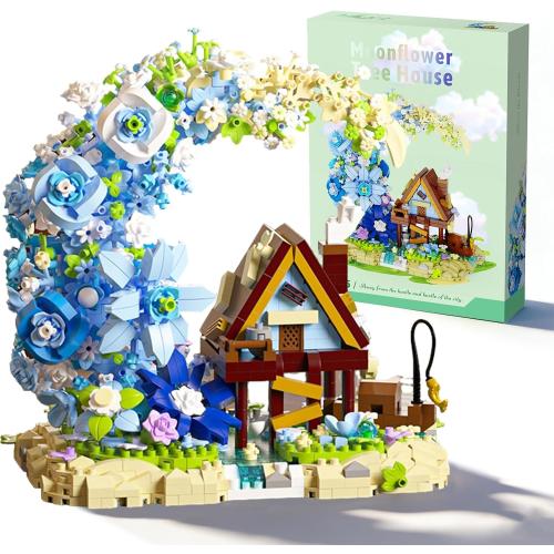 Moon Flower Building Set, 1343 PCS Mini Bricks Building Sets, Moon Flower Bouquet, Fairy Cabin, Mini Blocks Building Botanical Collection Set for Home Decor