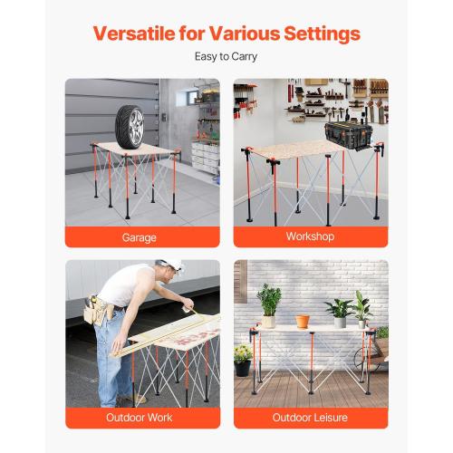 VEVOR Portable Folding Workstand, 4.15 x 2.18 ft Collapsible Workbench, 2500 lbs Weight Capacity, No Assembly Foldable Work Stand with Storage Bag, Table Top NOT Included, for Garage Workshop Outdoor