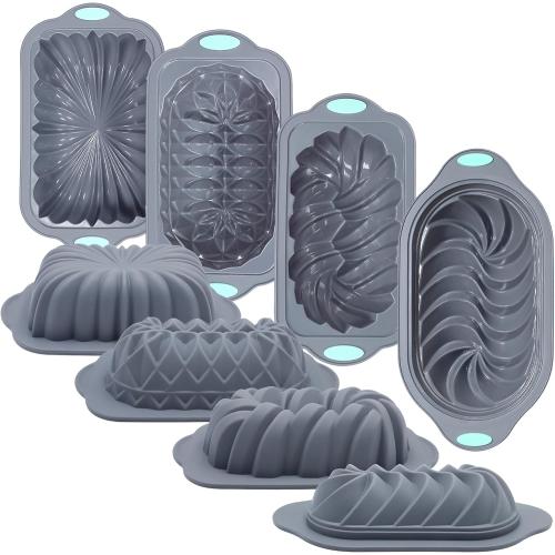 Tongjude 4 Piece Silicone Loaf Pan for Baking, Non-Stick Kitchen Oven Bread Pan, Perfect for Banana Bread, Sandwich, Pound Cake and Meatloaf, 6 Cups, Grey