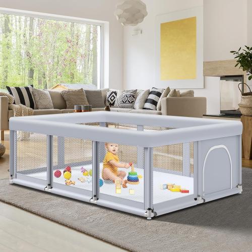 74 ×50 Large Baby Playpen, Baby Playard for Babies and Toddlers, Baby Fence Play Pens for Indoor & Outdoor, Sturdy Safety Play Yard with Soft Breathable Mesh, Anti-Fall, Grey