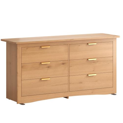 Sweetcrispy Natural Wood 6-Drawer 59-in W Wood Chest of Dresser Storage Cabinet