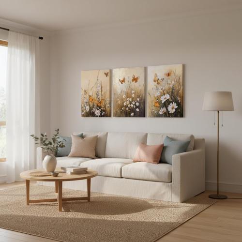 Fochorlo Butterfly Wall Art Flowers Wall Decor Orange Brown Pictures Prints Decoration for Bathroom Living Room Bedroom 12x16x3