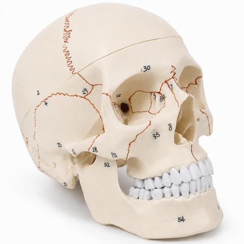 Human Skull Model for Anatomy Study, Life Size 3-Part Detachable Anatomy Skull Model with 55 Numbered Landmarks, Anatomical Correct Skull for Studying, Medical Students