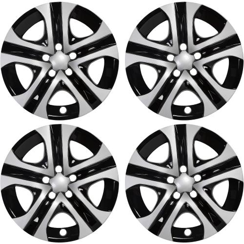 ECOTRIC 17 Hubcaps Wheel Covers Wheel Skins Compatible with 2013-2018 Toyota RAV4 LE, R17 Wheel Rim Cover, 5 Spoke, Silver/Black Plastic - Set of 4