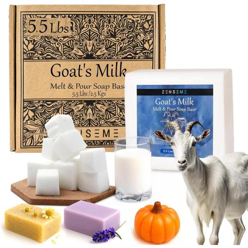 ZenseMe 5.5 LBS Goats Milk Soap Base - Melt and Pour Supplies Kit for Soap Making - SLS/SLES & PEG free - Gentle & Foamy - Make Your Own Bulk For Adult Soapmaker - Easy to Cut