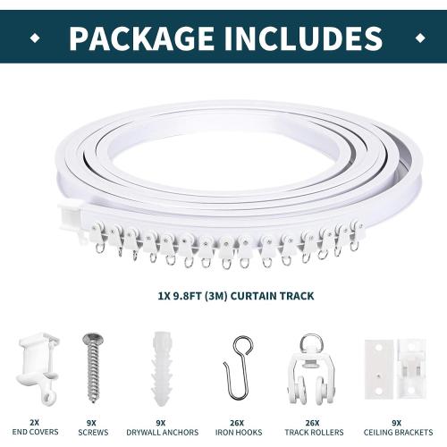 Flexible Bendable Ceiling Curtain Track, 9.8 ft (3 m), White