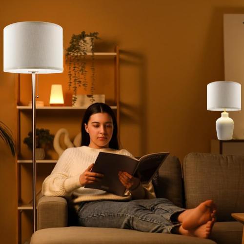 White Small Drum Lamp Shades Set of 2, Linen Spider Fitter Shades