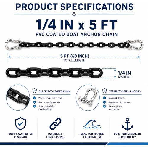 MorningRo PVC Coated Boat Anchor Chain 1/4 Inch x 4ft/ 5ft/ 6ft/ 7ft
