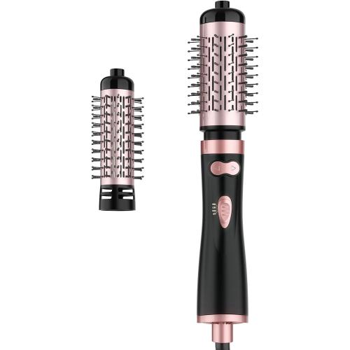 WEEYUM Rotating Blow Dryer Brush with 2 Interchangeable Brushes, 3-in-1 Hot Air Spin Brush Set for Hair Volumizing/Drying/Straightening/Curling, Black Rose Gold, Ceramic, 3 Speeds & 3 Heat Settings
