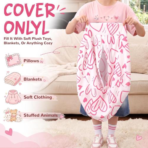 Novabright Stuffed Heart Storage Bean Bag Chair Cover for Teens (No Filler) 2.3 Feet Plush Soft Bean Bag Cute Sofa Organizer with Double Stitched Zipper Washable Kids Room Decoration