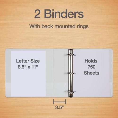 Oxford 3 Inch 3 Ring Binders, 2 Pack, White, Holds 750 Sheets