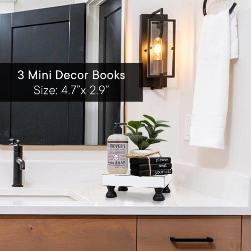 Farmhouse Bathroom Decor - Funny Rustic Wooden Mini Books, Black