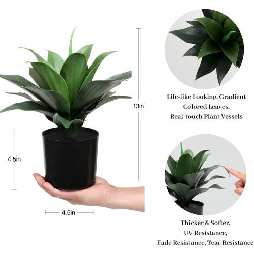 JUSTOYOU 14 Large Artificial Succulent Faux Agave Plant in Pot, Fake Potted Desk Plant Realistic Greenery Artificial Plants for Indoor Office Home Decor Bathroom Kitchen Shelf (Dark Green)