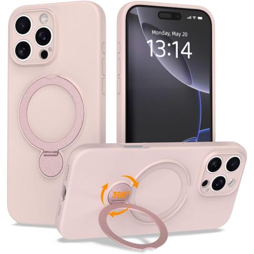 Upgraded 360° Spin for iPhone 13 Silicone case with Invisible Stand, Soft Anti-Scratch Microfiber Lining Inside Phone Cover with Kickstand Rotatable for Women and Men, Light Pink