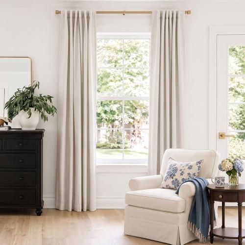 INOVADAY 100% Blackout Linen Curtains for Bedroom 50x90 Inches Cream