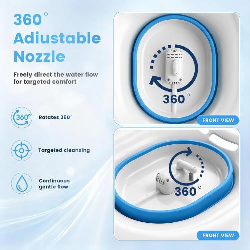 RUGUO Electric Sitz Bath for Toilet Seat, Unisex Sitz Bath Soak Tub, Sits Bath Kit for Women, for Soothes Hemorrhoids & Postpartum Care, Automatic Flushing - Blue