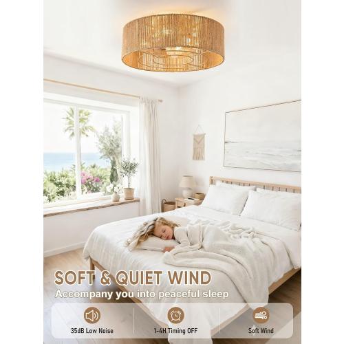 Boho Rattan Caged Fandelier Ceiling Fans with Lights and Remote Control