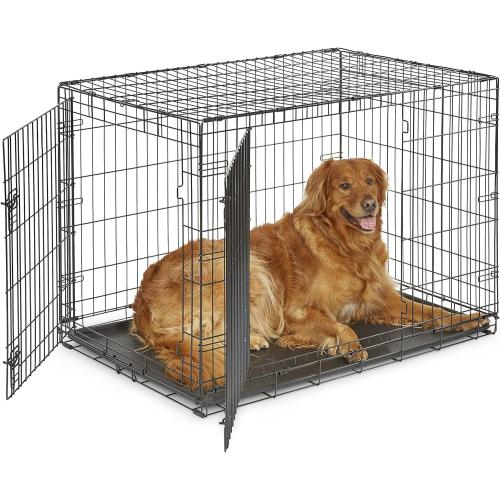 Midwest Homes for Pets 42-Inch New World Crate for Large Breeds, 71-90 lbs, Double Door Folding Dog Crate, Leak-Proof Tray & Secure Latches, Portable, Durable & Easy to Assemble
