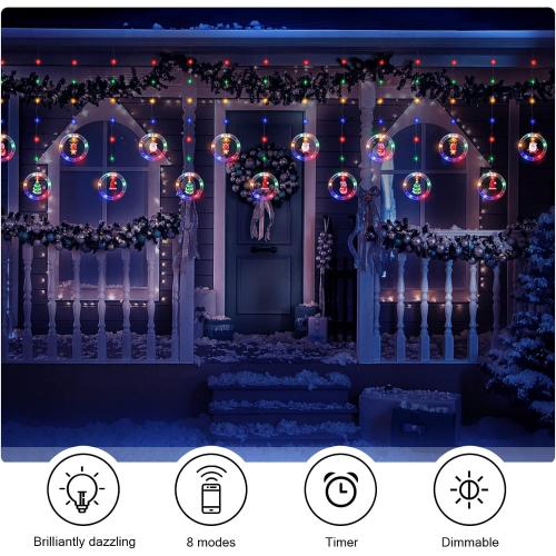BLOOMWIN Window Christmas Decor Ring Lights With Ornament LED Curtain Indoor Outdoor USB 9.8ft Multicolor String Hanging 3D Novelty Xmas Tree Home Garden Decorations