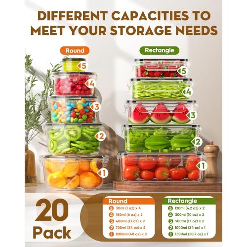 BiuLeon 40 PCS Food Storage Containers with Airtight Lids, BPA-free Plastic