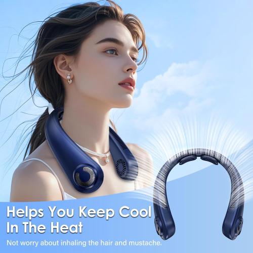 Portable Neck Fan with Neck Support, 5 Speeds, Lightweight, Rechargeable Personal Hands Free Wearable Neck Fans that Blow Cold Air for Hot Flashes, Disneyland, Travel Essentials, Gifts for Men Women