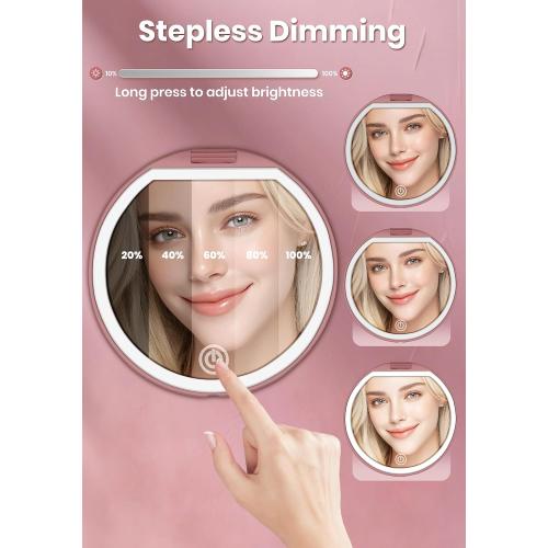 Magnifying Mirror, Rechargeable Compact Makeup Mirror with Light 40X Rose